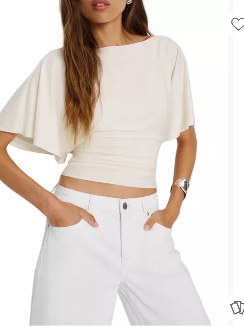 Reformation Avery Knit Boatneck Flutter Sleeve Top
